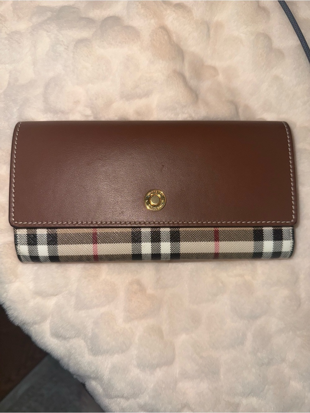 Burberry Brown Leather & Beige Check Continental Wallet